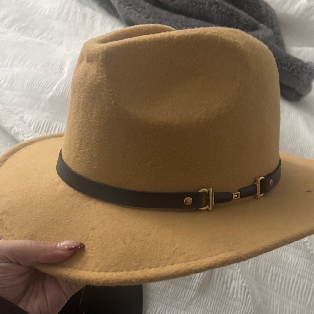 Stylish Tan Fedora Hat with Brown Band
